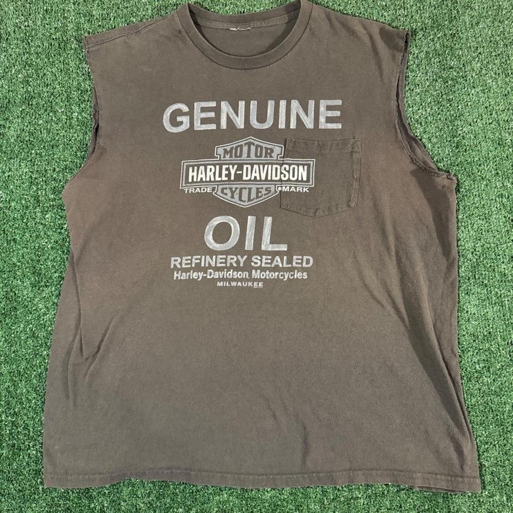 Harley-Davidson Genuine Oil Cutoff Tank Top Brown Gray XL Lawless Renton